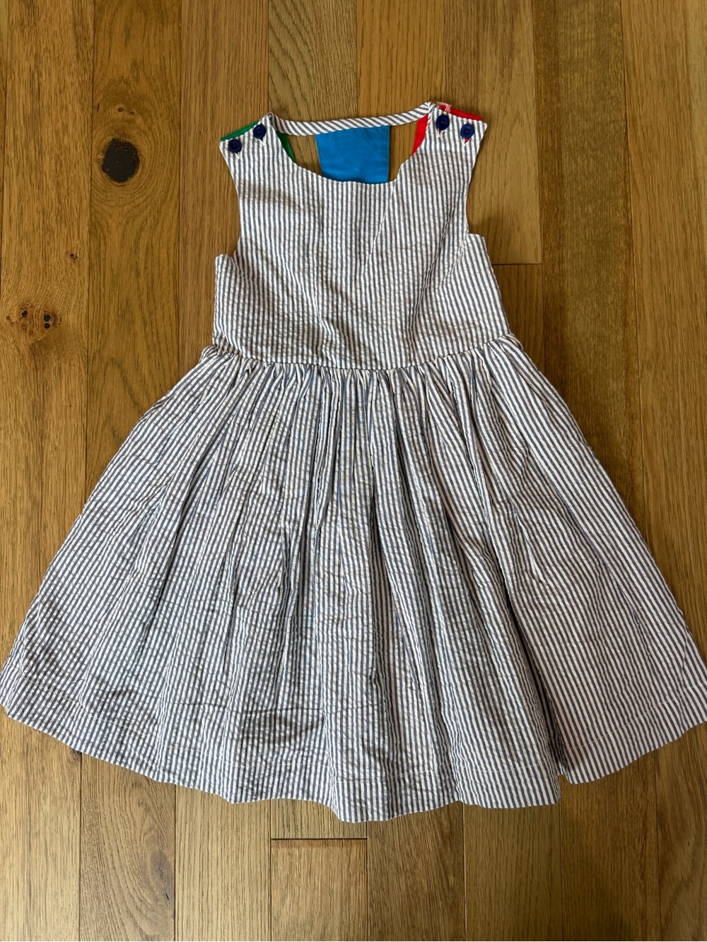 🌈 Mini Boden Zadie Rainbow Appliqué Back Dress - Navy/Ivory Stripe - 3-4Y - NWT - Picture 5 of 9